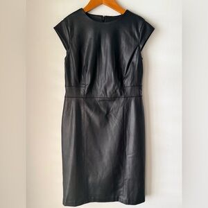 Ann Taylor vegan faux leather cap sleeve sheath straight dress